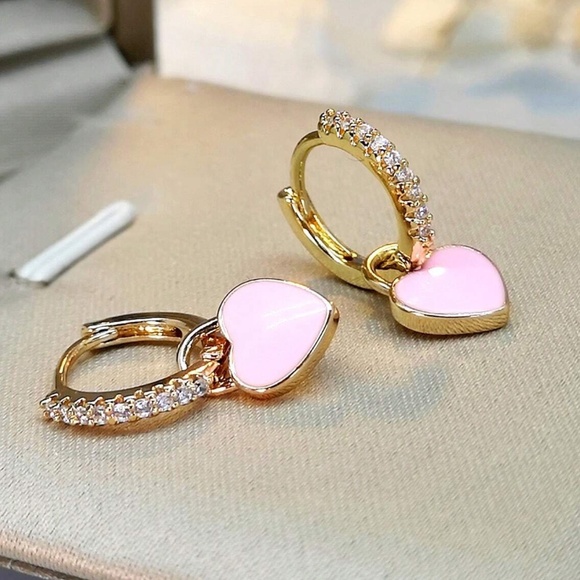 Luxe Gold Tone Heart Cubic Zirconia Multi-wear Earrings - Picture 1 of 9